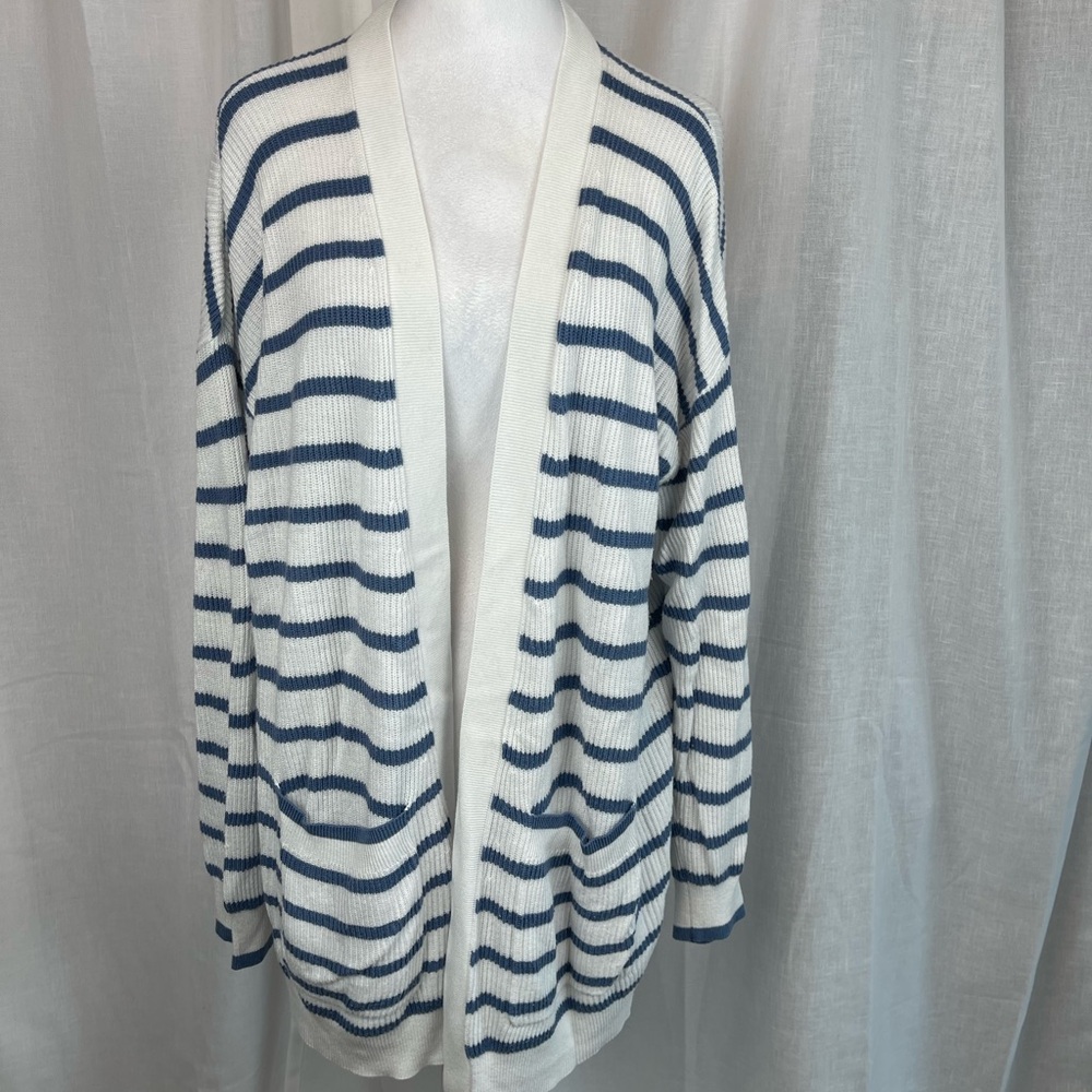 Splendid Striped Open Front Cardigan XL Nautical Coastal Grandmacore Soft Knit